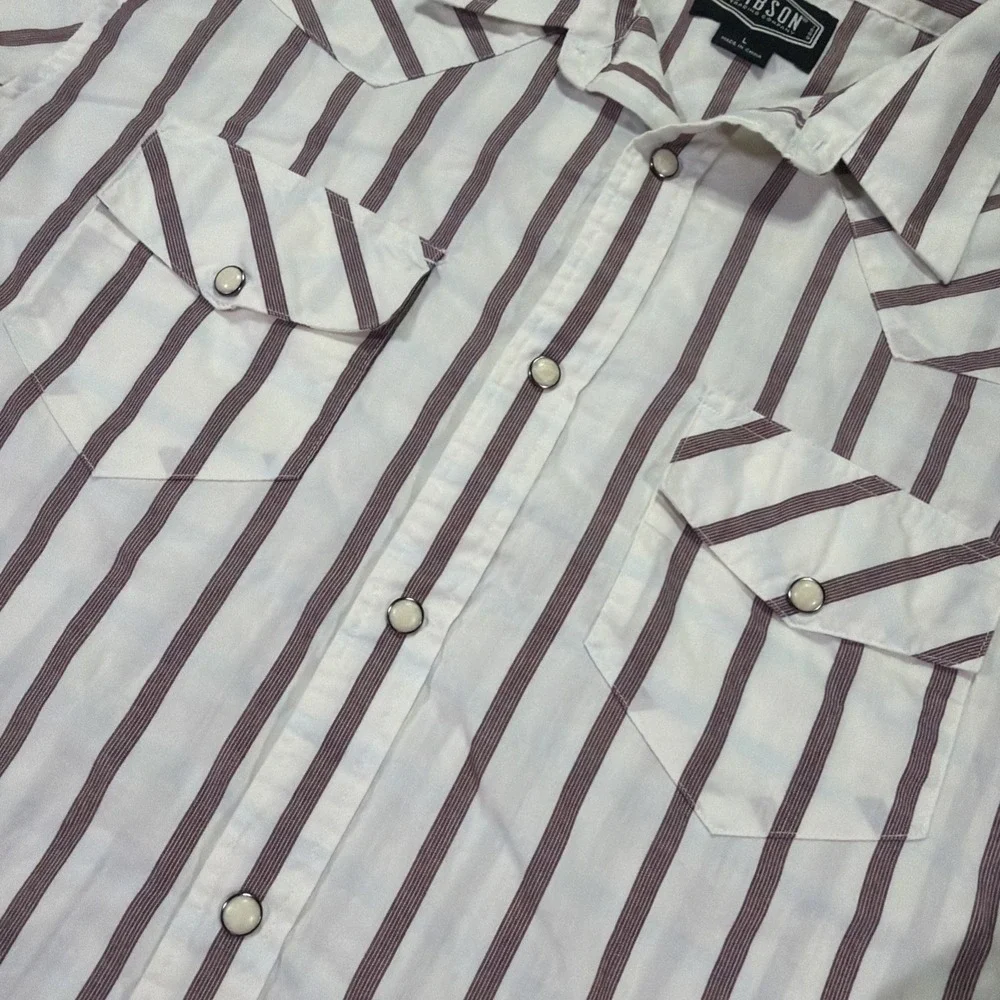 Western Striped Gibson Pearl Snap Shirt Size Large Classic White